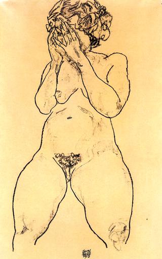 Nude Girl from the Front, Hands over Her Face