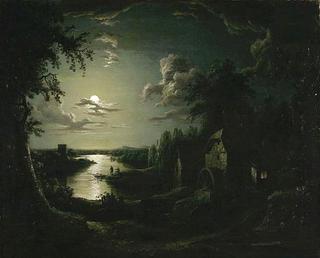 Landscape with a mill in the moonlight