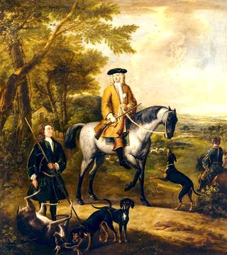 Gilbert Coventry, 4th Earl of Coventry, with Two Huntsmen in a Landscape