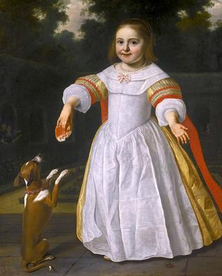 Portrait of a Girl with a Bread-bun and a Dog