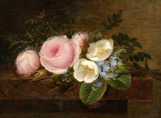 Flower still life with roses and forget-me-nots