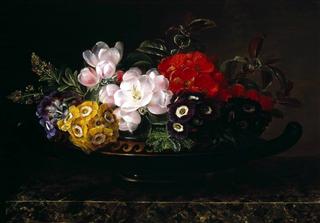 Still life with flowers in a Greek dish