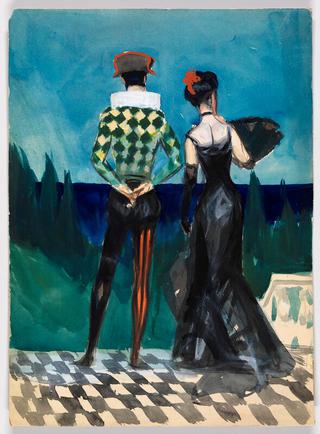 Harlequin and Lady in Evening Dress