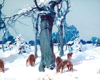 Winter Landscape with Wolves