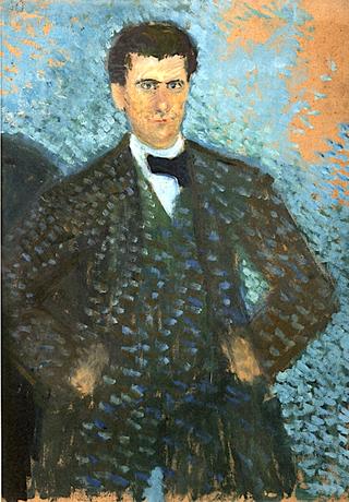 Self-Portrait in front of Blue-Green Background