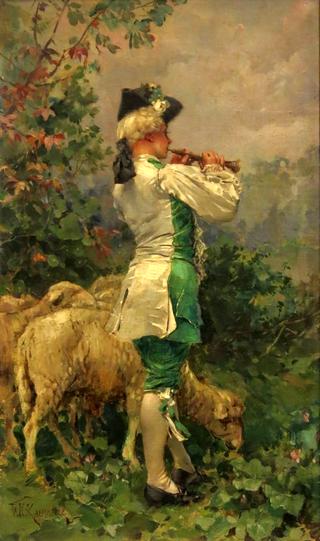 Flute Player with Sheep