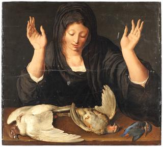 A young woman mourning a dead dove, a partridge, and a kingfisher