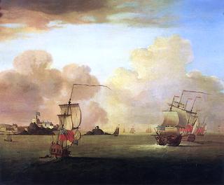 British Men-o'-War and a Merchatman off Elizabeth Castle, Jersey