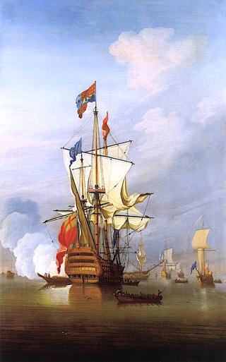 The First-Rate Ship 'Royal Sovereign', Stern Quarter View, in a Calm