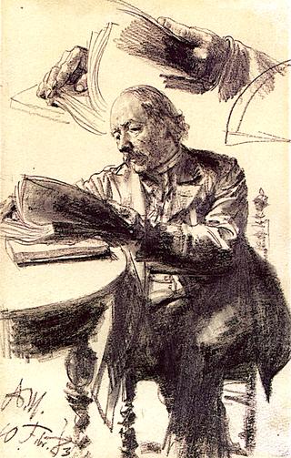 A Reading Man and Sketch of His Hands