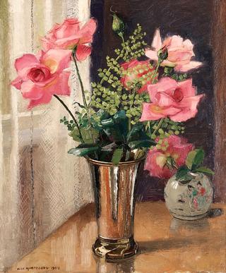 Roses in Silver Vase