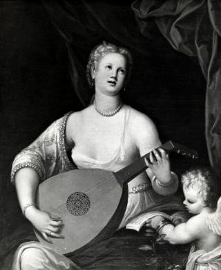 Lute playing Venus with cupid