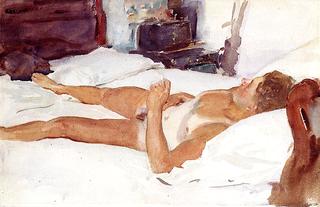 Nude Man Lying on Bed