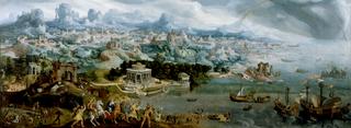 在古代世界奇观中绑架海伦的全景图