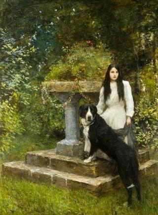Gwenddydd and Her Dog in a Garden