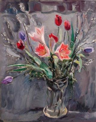 Still life with tulips and amaryllisses