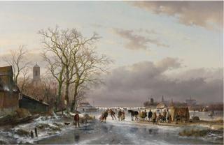 Skaters and a Horse Sledge by a Refreshment Stall