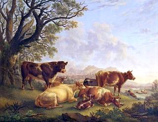 牛牛牧民在山谷牧场休息