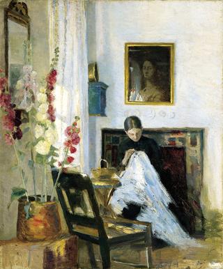Interior with Woman Sewing