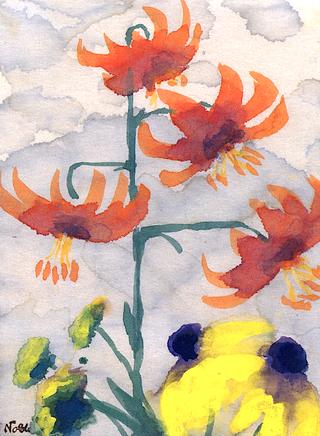 Flowers - Watercolor with Turkenbundlilien and Rudbeckien