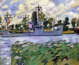 Ship on a Canal of the Orne at Ouistreham
