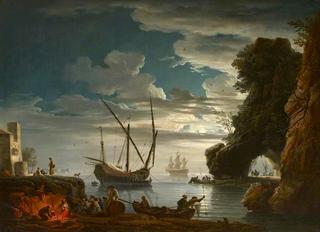 Seaport by Moonlight – Night (after Claude-Joseph Vernet)