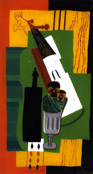 Violin, Bottle Flowers in a Glass and Eight of Spades