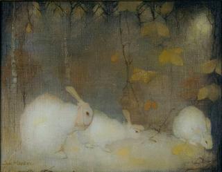 White rabbits in autumn