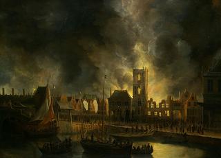 The Old Town Hall of Amsterdam on Fire