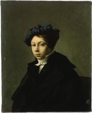 一个戴蓝色贝雷帽的年轻人的画像