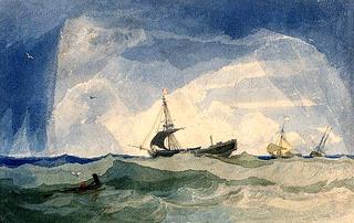 A Dismasted Brig, Rough Sea with Ship in Distress