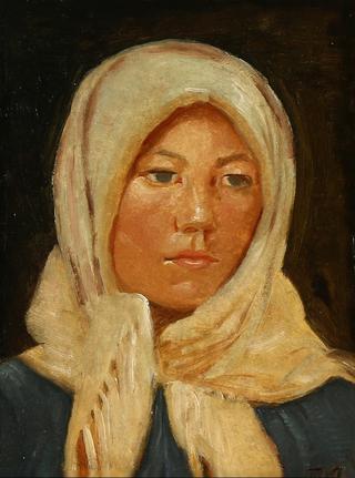 Young woman from Skagen, wearing a scarf