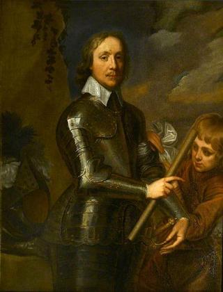 Oliver Cromwell Wearing Armour, with his Page