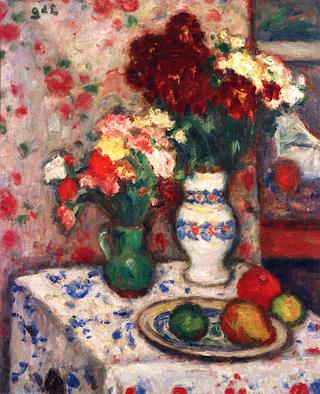 Still Life with Bouquets of Flowers and Fruit