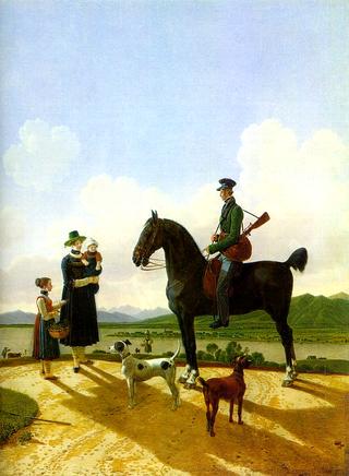 Rider and Farmer with Children at Tegernsee
