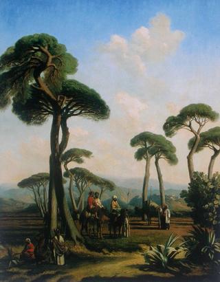 Arabs and Camels in Wooded Landscape
