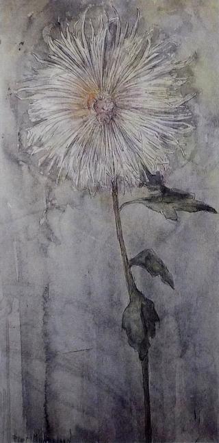 Upright Chrysanthemum against a Blue-Grey Ground