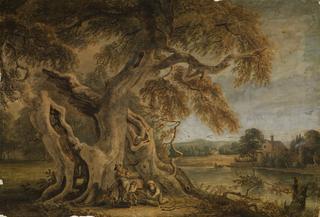 Landscape with an Old Beech Tree on a River Bank