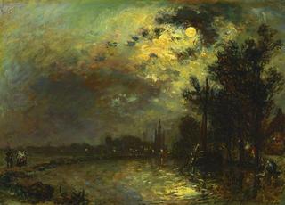 View on Overschie by Moonlight