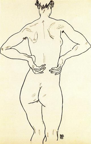 Female Nude with Hands on Hips Seen from the Back
