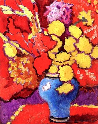 Vase of Flowers on a Red Background
