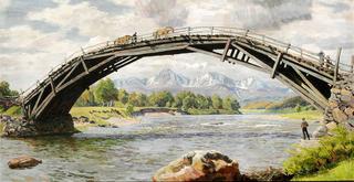 View of the old Grimsa bridge near Fallet in Grimsdalen Valley, Norway