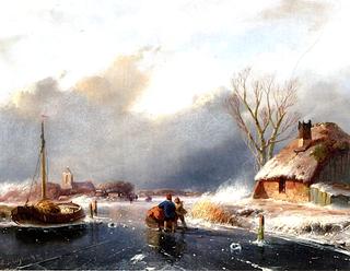 A Winter Landscape with Figures on the Ice