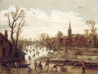 Winter View with Ice Skaters