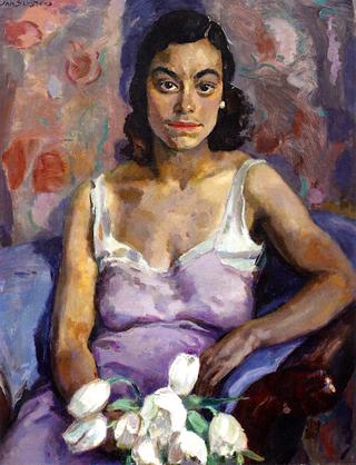 Seated Woman with White Tulips