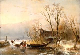 Winter Scene on the Ice with Wood Gatherers
