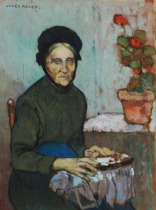 Old Woman with a Red Flower