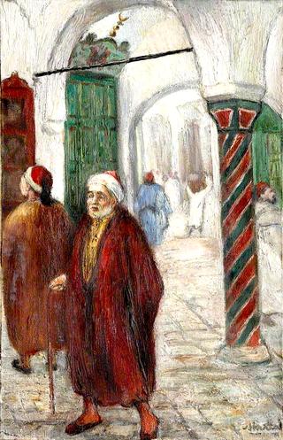 Arab Figures by Striped Pillar