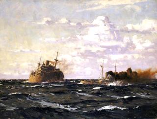 A Rescue Tug Approaching a Steamship