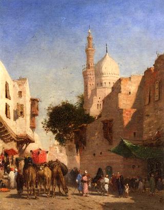 Merchants and Camel in a Marketplace